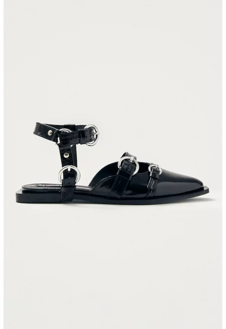 Пантофки с каишка на глезена - Черен