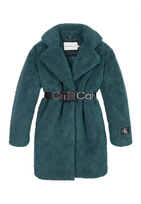 Плюшено палто с колан