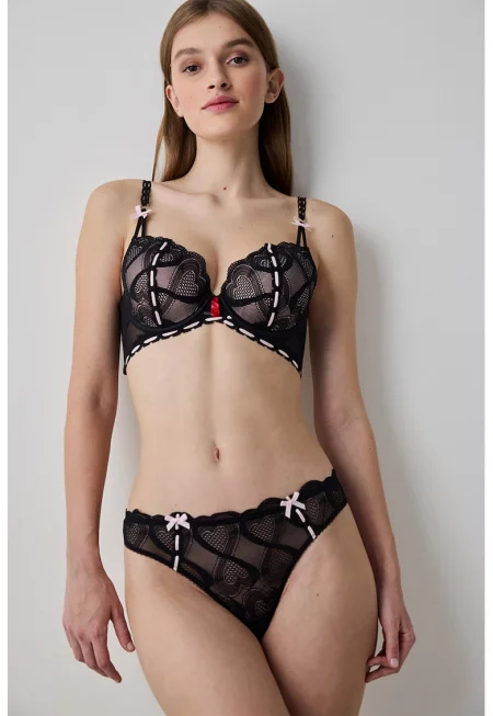 Подплатен сутиен с панделка - Черен/Бял