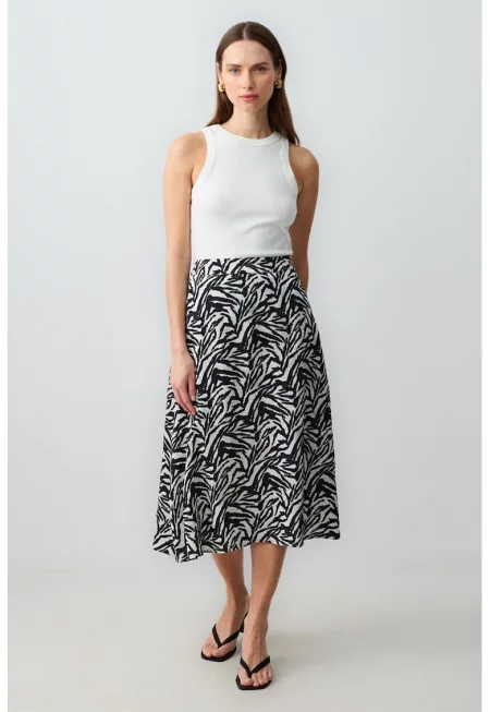 Пола с принт - Бял/Черен