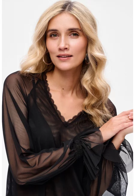 Полупрозрачна блуза от тюл с накъдрени детайли Crazy