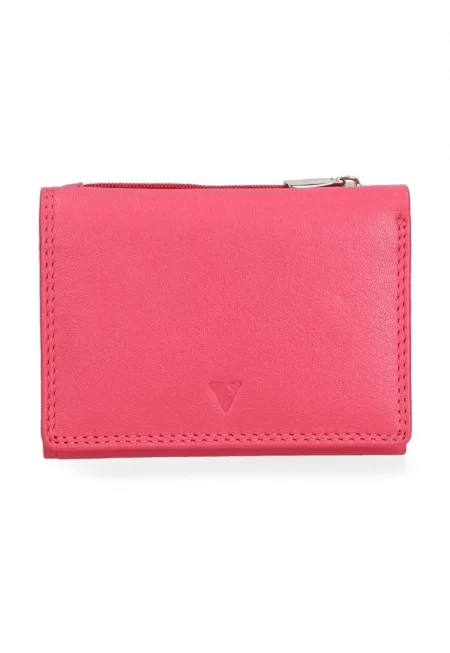 Портмоне от еко кожа със заден джоб с цип - Фуксия