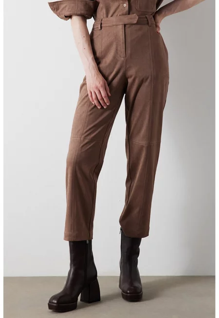 Прав панталон с висока талия - Тъмнокафяв