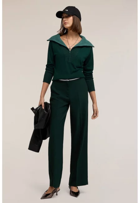 Пуловер с вълна и коприна с къс цип