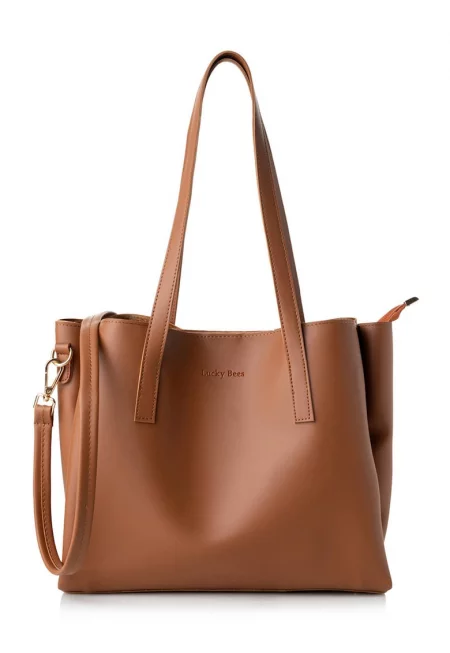 Ръчна чанта от еко кожа - Коняк кафяв