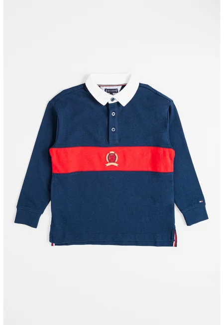 Раирана блуза с яка - Бял/Тъмносин