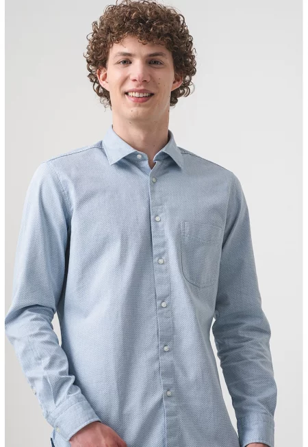 Риза с дълги ръкави и джоб на гърдите - Бял/Лавандула