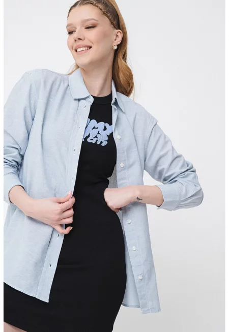 Риза с лен - Бял/Пастелносин