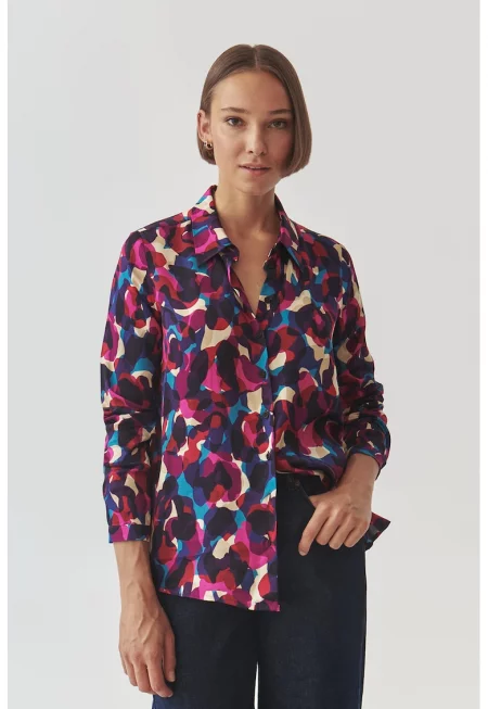 Риза с остра яка - Бял/Виолетов/Син