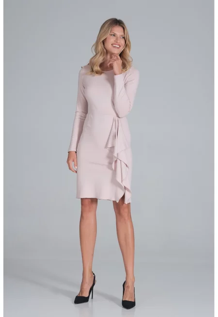 Рокля  розово - вискоза - с цепка и волан