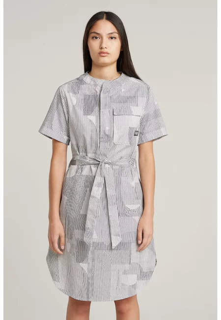 Рокля с принт и колан - Черен/Бял