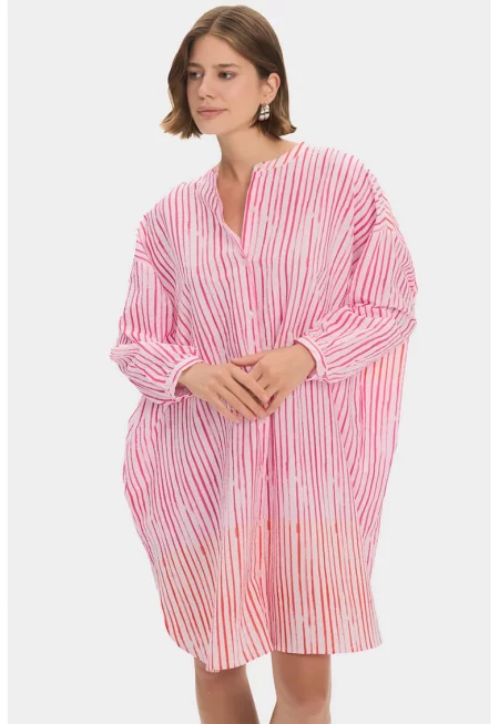 Рокля тип риза с джобове - Фуксия