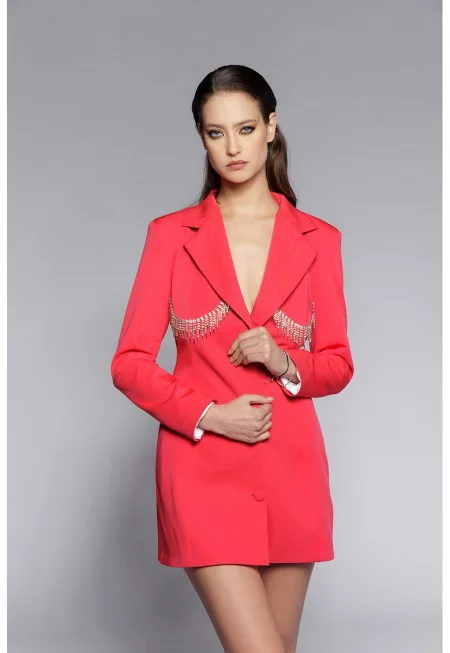 Рокля тип сако с гол гръб - Фуксия