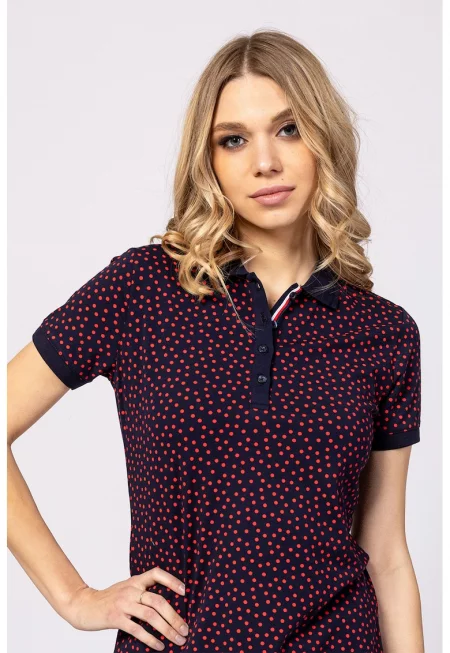 Рокля Vecra с яка и шарка на точки - Червен/Тъмносин