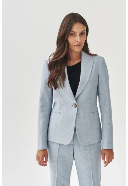 Сако с вълна с обшити джобове - Ледено синьо