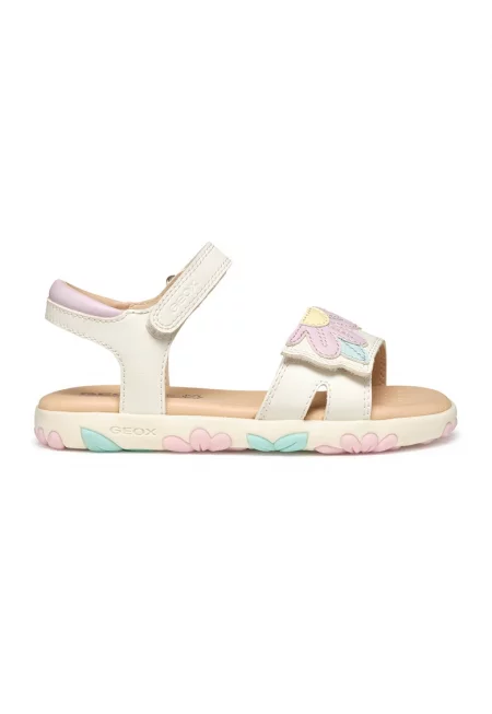 Сандали от еко кожа с шарка - Светлорозов/Мръснобял