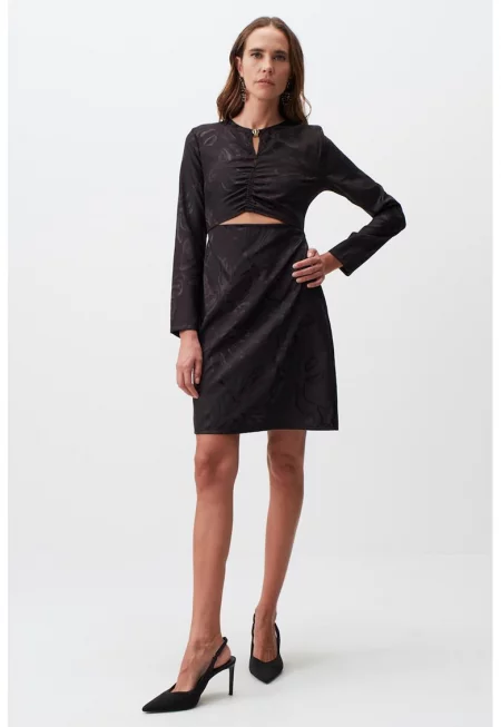 Сатинирана рокля с преден отвор - Избеляло черно