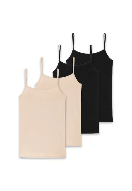 Schiesse - Топ с тънки презрамки - 4 чифта - Черен/Бежов