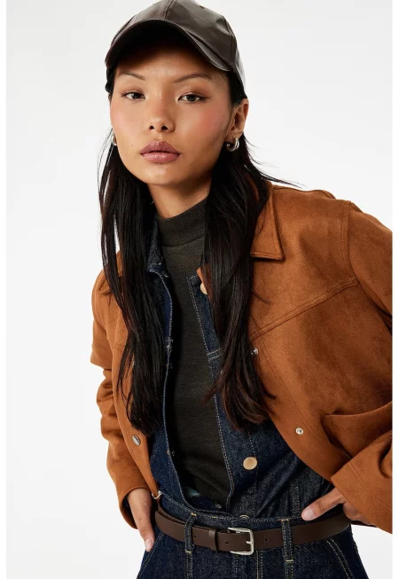 Шакет от еко велур с пришити джобове - Канелено кафяво