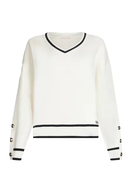 Шпиц пуловер с контрастни райета