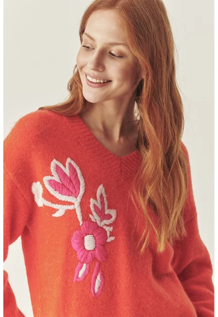 Шпиц пуловер с вълна