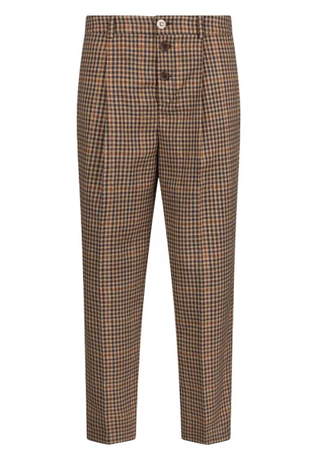 Скъсен кариран панталон - Светлокафяв