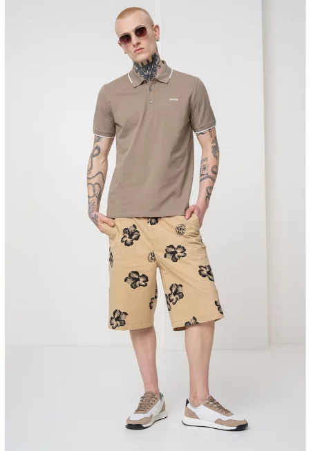 Слим тениска Dinoso с яка - Тъмнобежово