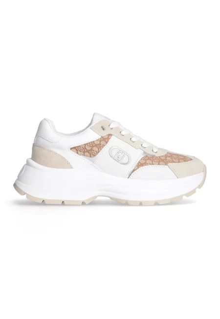 Спортни обувки от кожа и текстил с лого - Бял/Кафяв/Бежов