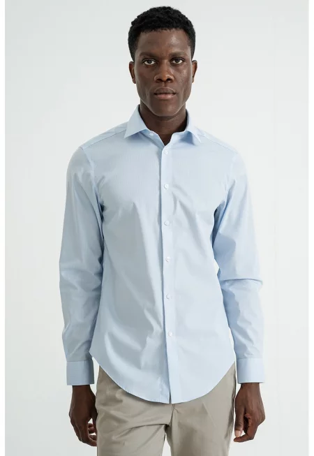 Стандартна риза с памук - Пастелносин