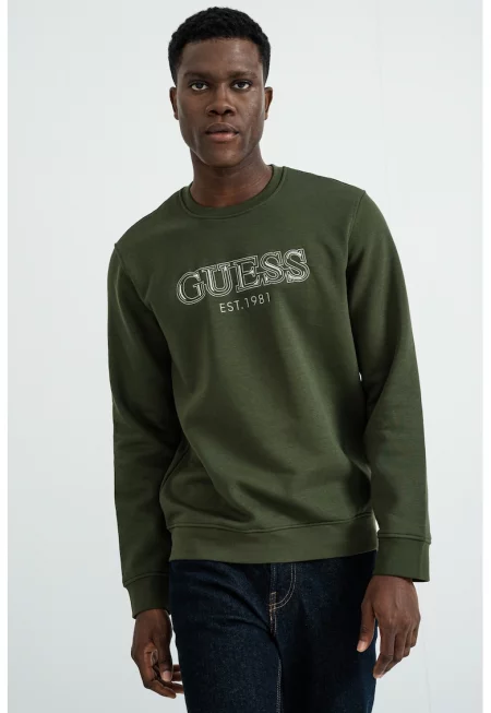 Суитшърт с бродирано лого - Аква зелено/Мръснобял