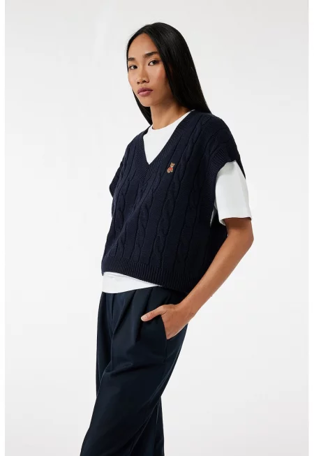 Свободен пуловер с плетка осморка с къси ръкави