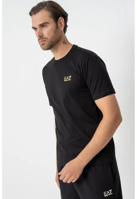 Тениска Girocollo с изчистен десен - Златист/Черен