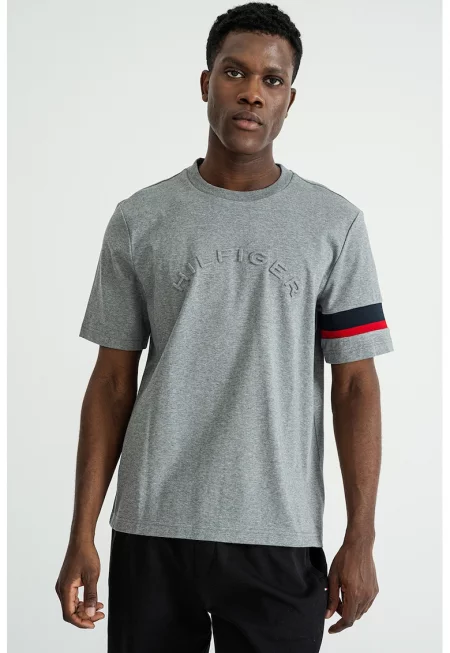 Тениска с бродирано лого - Меланж тъмно сиво