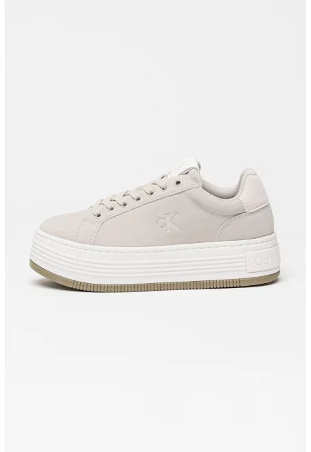 Велурени маратонки с равна платформа - Сив