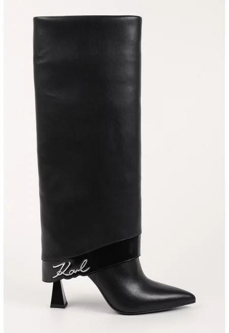 Високи ботуши от кожа с лого