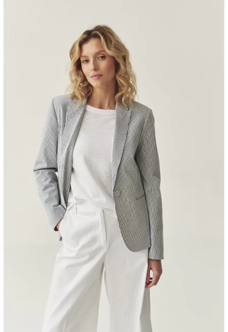 Вталено сако на райе - Светло сив/Бял