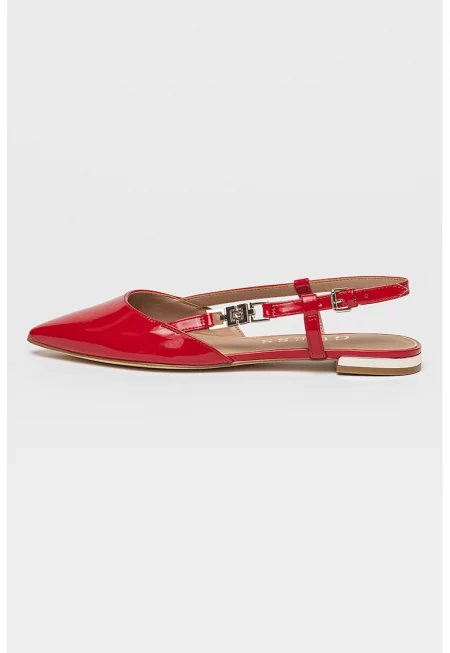 Заострени пантофки с каишка на петата - Червен/Златист