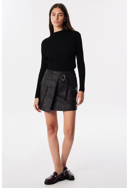 Застъпена пола с десен - Избеляло черно