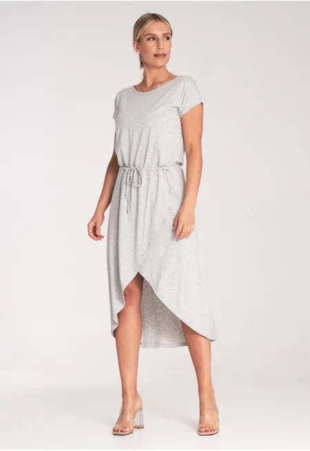 Асиметрична миди рокля -  сива - вискоза