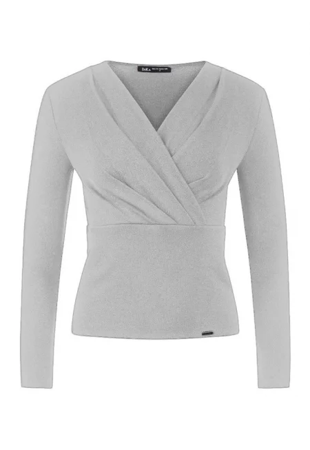 Блуза с деколте тип прегърни ме и вложки от лурекс