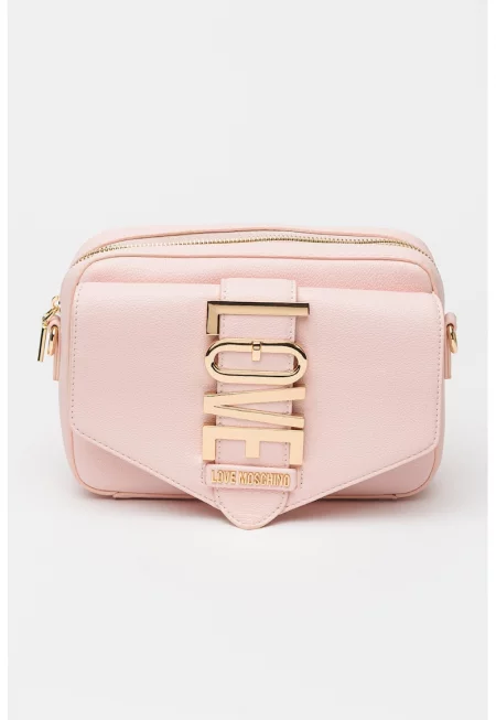 Чанта през рамо от еко кожа с метално лого - Светлорозов