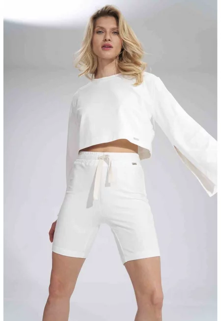 Дамска блуза -  Изрязани ръкави - Памук/Еластан - Бяла -