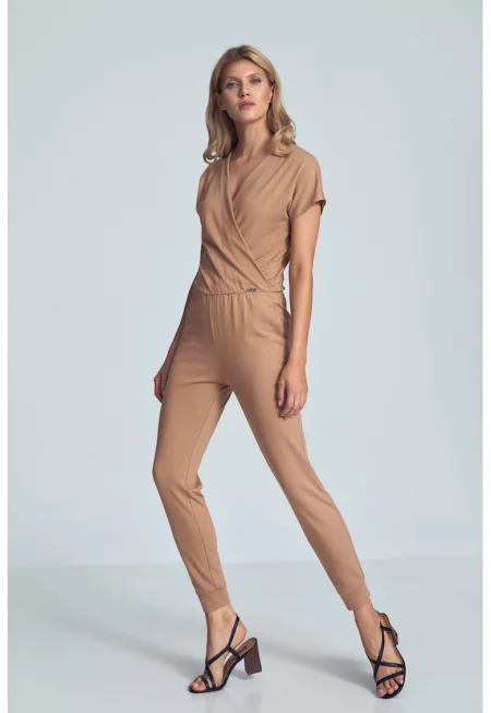 Дамски гащеризон -  къс ръкав - материал вискоза и еластан - бежов