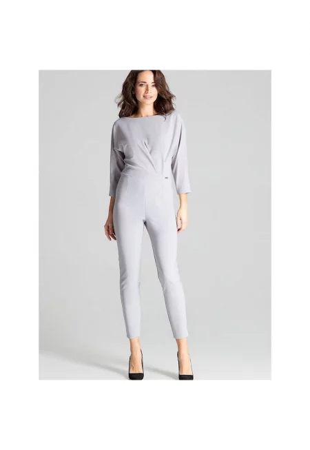 Дамски гащеризон - Ленитиф - сив - 3/4 ръкав - полукръгло деколте - полиестер