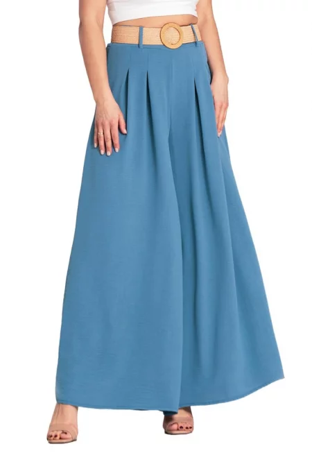 Дамски панталон -  с колан - елегантен - син - полиестер - Един размер