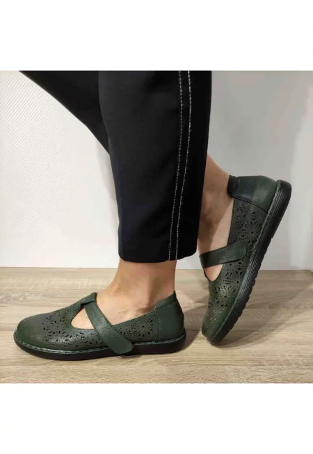 Дамски перфорирани обувки  3233-88 - Зелени