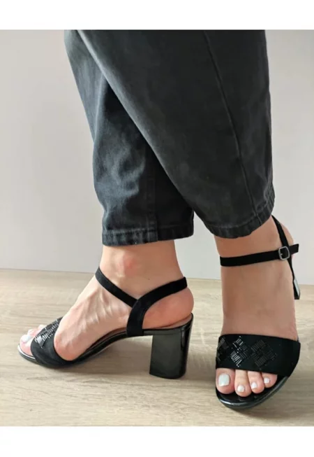 Дамски сандали  36004B 01-I - Елегантни - черни велур - черни - Черен