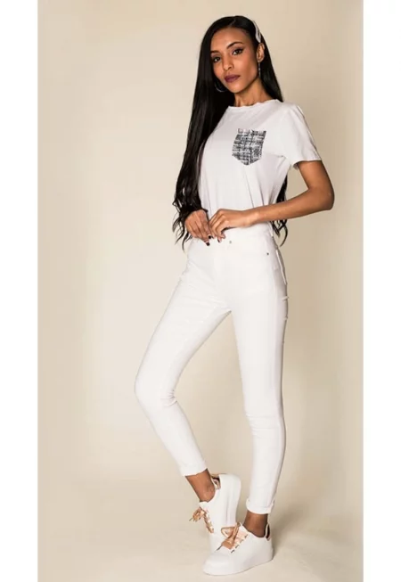 Дамски тесни дънки  бели P109-2 16774