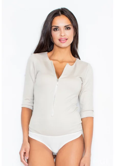 Дамско боди -  Полиестер/Вискоза/Еластан - С Цип - Бежов -