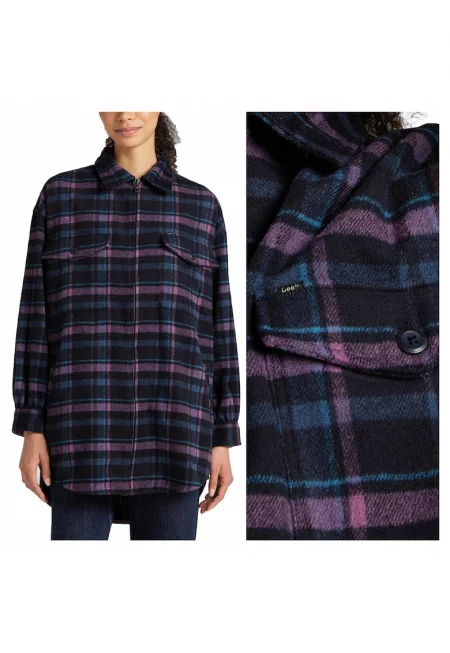 Дамско Яке -  90s Workwear Overshirt - Стандартна Кройка - Класически Дизайн - Дълги Ръкави - 2 Джоба - С Копчета - Памук - L INTL - Лилав